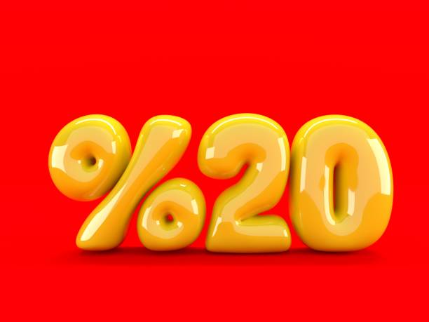 istock 3D render text in 20 percent in yellow on red background 1284699801