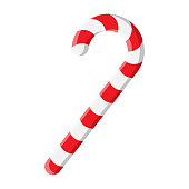 istock Candy cane illustration isolated on white background. Red lollipop with stripes. Peppermint stick. Christmas ornament symbol design. Vector cartoon clip art in eps 10 format. 1284701086