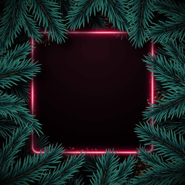 istock Winter background with realistic fir tree frame and space for text. Merry Christmas concept design. Festive vector template. 1284701646