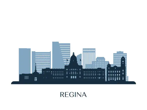 Vector illustration of Regina skyline, monochrome silhouette. Vector illustration.