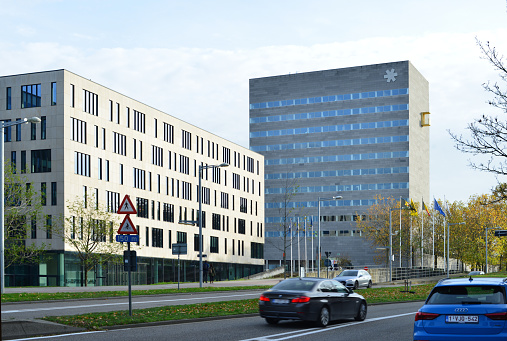 Leuven, Vlaams-Brabant, Belgium - November 8, 2020: view on the facade office block of Flemish provincial house.