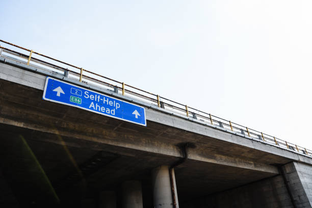 istock Self-Help Ahead Blue Road Sign Against Clear Sky 1284706532