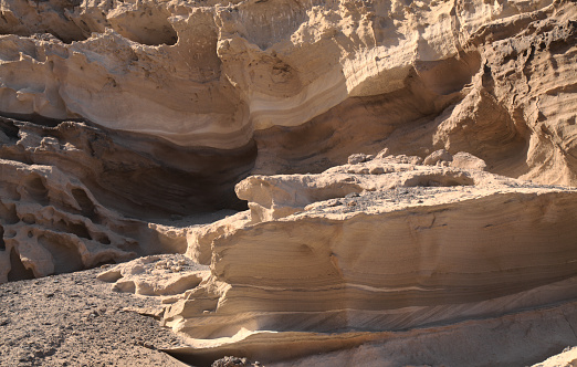 Gran Canaria, amazing sand stone erosion figures in ravines on Punta de las Arenas cape on the western part of the island, also called Playa de Artenara