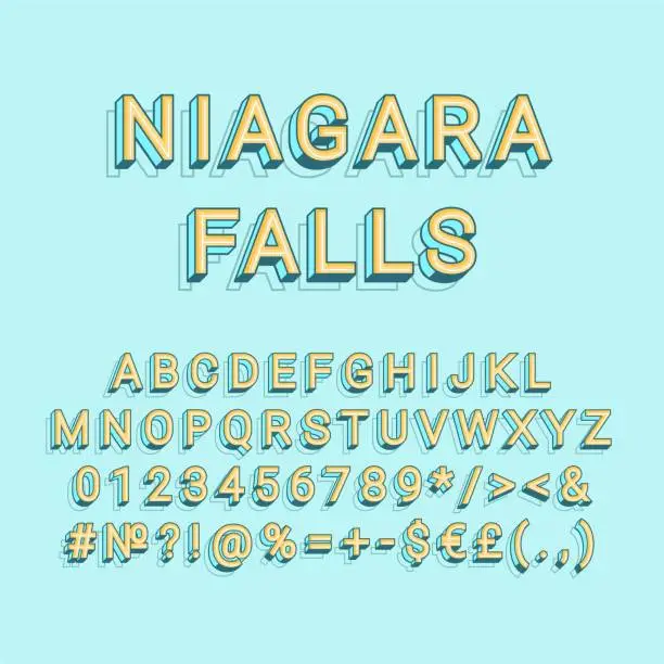 Vector illustration of Niagara Falls header vintage 3d vector alphabet set