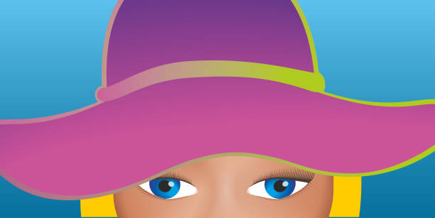 illustrazioni stock, clip art, cartoni animati e icone di tendenza di donna con gli occhi affilati e il cappello. illustrazione vettoriale. - human eye cartoon looking blue eyes