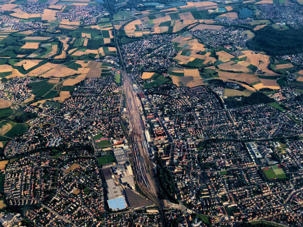 Train station in Ingolstadt in Germany 14.7.2018 Flight over the main train station of Ingolstadt in Germany July 14,2018 ingolstadt stock pictures, royalty-free photos & images