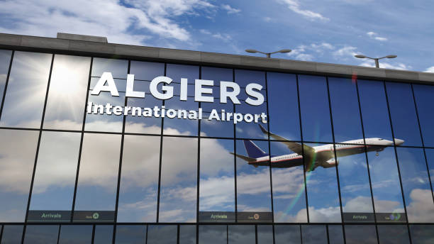 istock Airplane landing at Algiers Algeria airport mirrored in terminal 1284710512