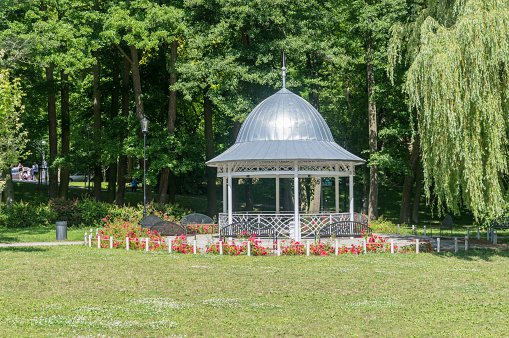 Gdansk, Poland - July 2, 2020: Garden gazebo at Orunia park.