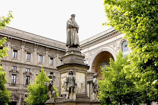 Monument to Leonardo da Vinci is the location travel place in Milan, Italy.Photo at April 2015,beautiful corner have green tree