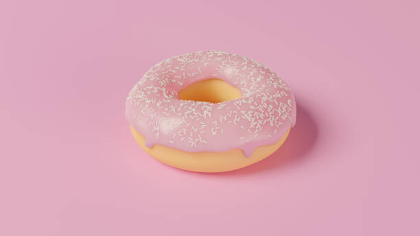istock Pink Doughnut with white sprinkles in still life on pink background. Side view. 3D Illustration 1284713077