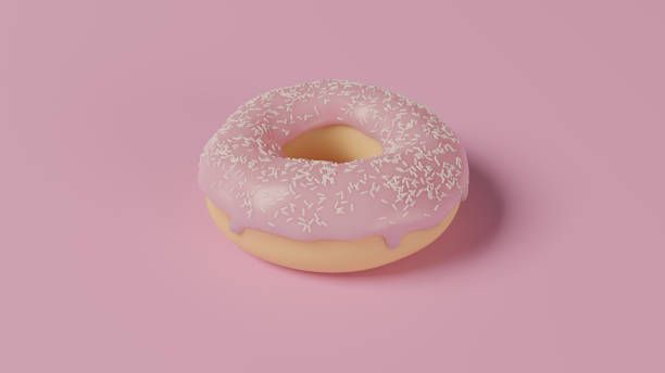 istock Pink Doughnut with white sprinkles in still life on pink background. Side view. 3D Illustration 1284713082
