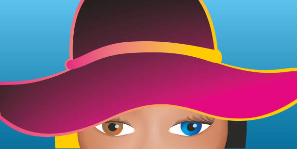 illustrazioni stock, clip art, cartoni animati e icone di tendenza di donna con gli occhi affilati e il cappello. illustrazione vettoriale. - human eye cartoon looking blue eyes