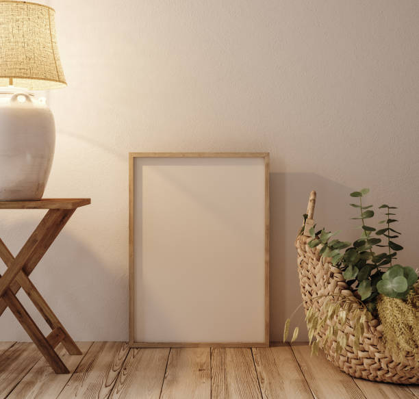 istock Mock up frame in country style bedroom interior 1284715923