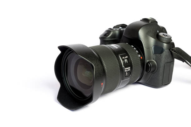 istock DSLR photo camera on white background 1284716073