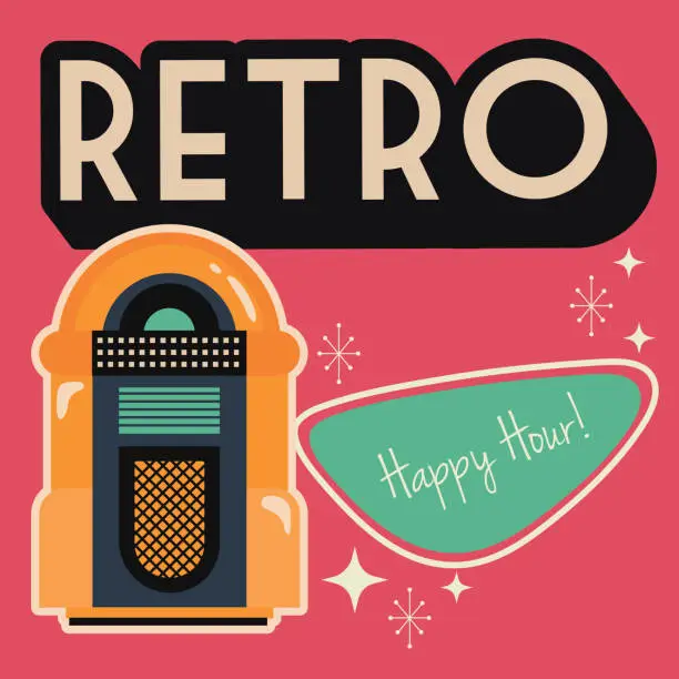 Vector illustration of poster retro style with music jukebox