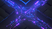 Blue and pink neon streams 3D render