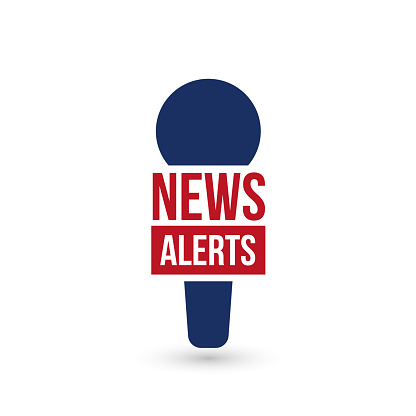 Breaking News Alerts logo for tv show, report online, microphone icon. Vector illustration