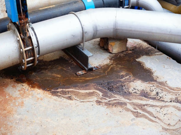 istock Leak from sewage water pipe. Thick bio waste leak 1284720563