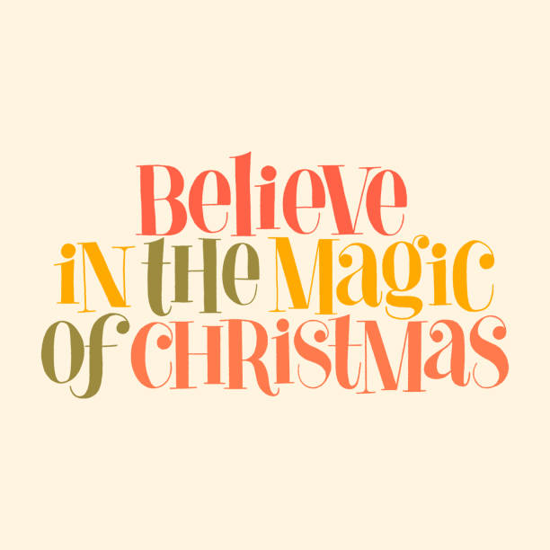 Believe in the magic of Christmas hand-drawn lettering quote for Christmas time. Text for social media, print, t-shirt, card, poster, promotional gift, landing page, web design elements. Vector