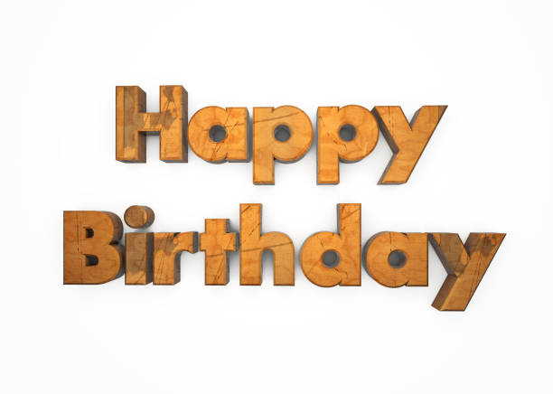 Wooden Happy Birthday Text on white background