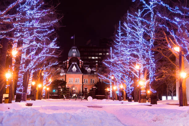 winter town decorated with illuminations