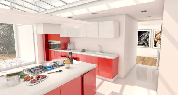istock Food preparation in a modern red kitchen 1284727556