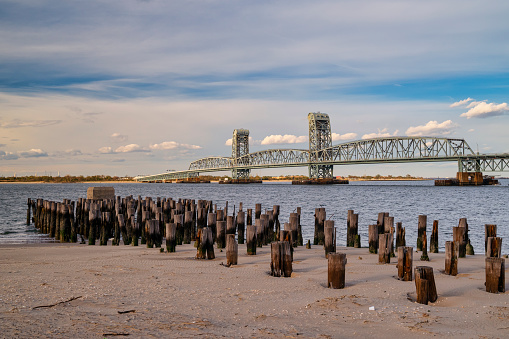 A view of the Marine Parkway Bridge from Riis Landing in the Roxbury section of Queens, New York.