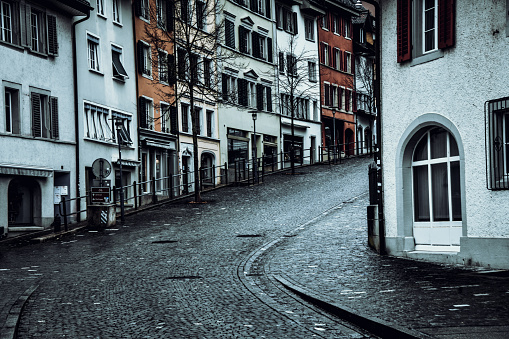 Old Street Going Up Hill In Bremgarten Center, Switzerland