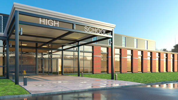 istock High school entrance facade. 3d illustration 1284731737
