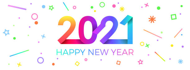 istock 2021 Happy New Year. Paper trendy geometric bright style for holidays flyers, greetings, invitations, Happy New Year or Merry Christmas cards. Holiday background, poster, banner. Vector Illustration. 1284732180