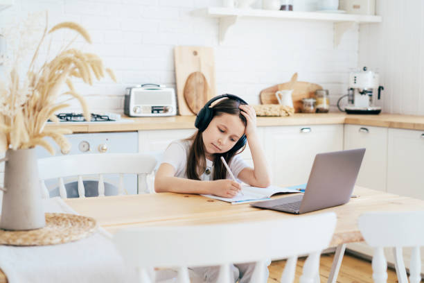 istock girl doing homework with headphones 1284736009