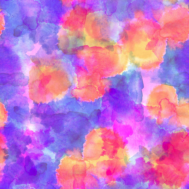 istock Seamless pattern of pink, blue and purple watercolor blots for background. 1284739922