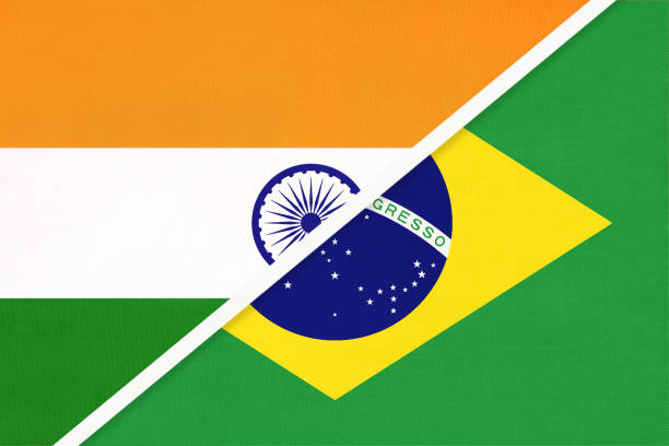 istock India and Brazil, symbol of national flags from textile. 1284740206