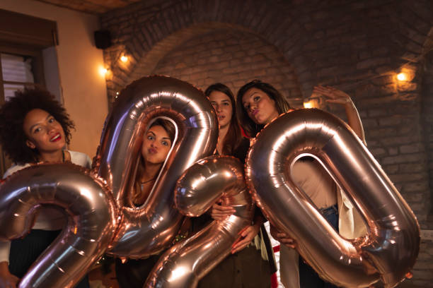 istock Women having fun at New Year's party 1284741868
