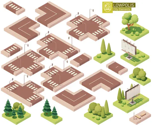 Vector illustration of Vector isometric street roads and other elements