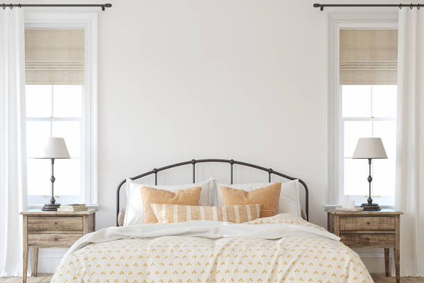 istock Farmhouse bedroom. Interior mockup. 3d render. 1284744525