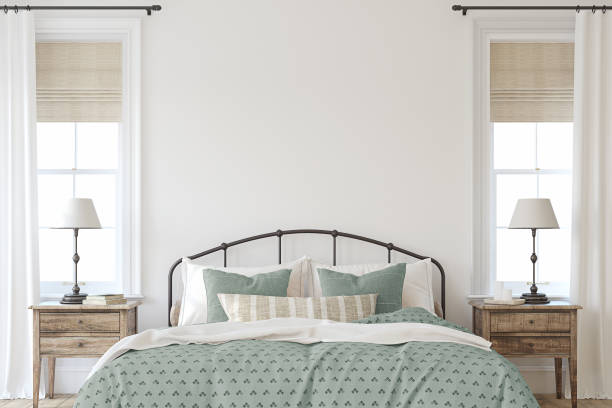 istock Farmhouse bedroom. Interior mockup. 3d render. 1284744575