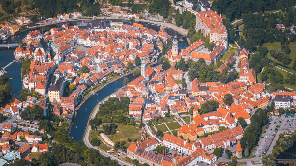 istock Cesky Krumlov in summer, aerial view, Czech Republic 1284745868
