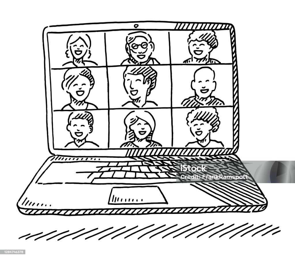 Bản Vẽ Máy Tính Xách Tay Cuộc Họp Nhóm Trực Tuyến Hình minh họa ...