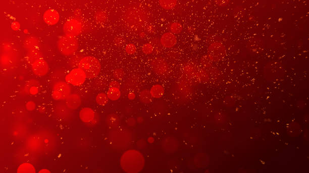 goldpartikel abstraktehintergrund mit glänzenden goldenen floating dust particles flare bokeh stern auf rotem hintergrund. futuristisch glitzernd im raum. - glitzernd fotos stock-fotos und bilder