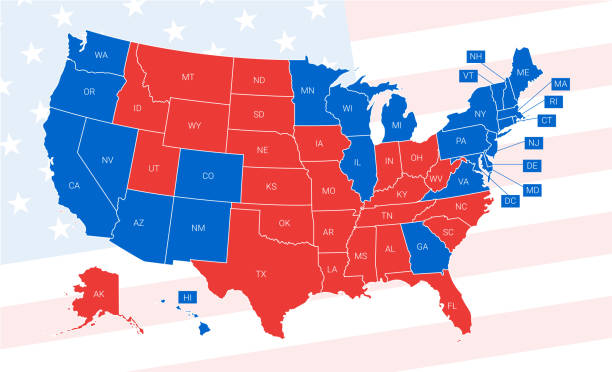 ilustraciones, imágenes clip art, dibujos animados e iconos de stock de mapa de resultados electorales de ee.uu. resultados de las elecciones presidenciales estadounidenses. - map usa election cartography