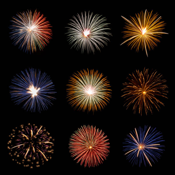 istock Real Fireworks display celebration collection set, Colorful New Year Firework 1284747477