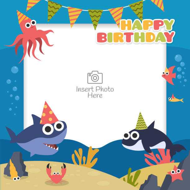 Happy Birthday Frame With Sea Animal Cartoon Character Suitable For Kids  Birthday Celebration Stock Illustration - Download Image Now - iStock