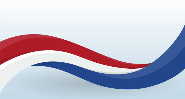 네덜란드 국기를 흔들고. 현대 특이한 모양. 전단지 와 카드, 포스터, 배너 및 로고의 장식을위한 템플릿을 디자인합니다. 격리된 벡터 그림입니다. - usa netherlands stock illustrations