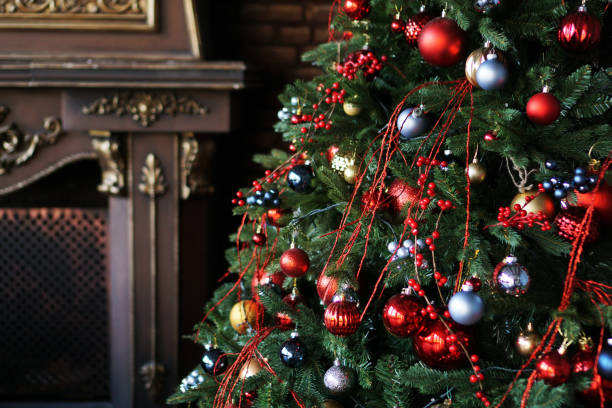 istock Christmas decorations, Christmas tree with colored balls 1284750908