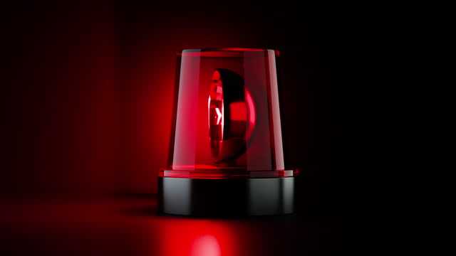 3d render, looping animation of a rotating red flashing light. Emergency alarm flasher isolated on black background