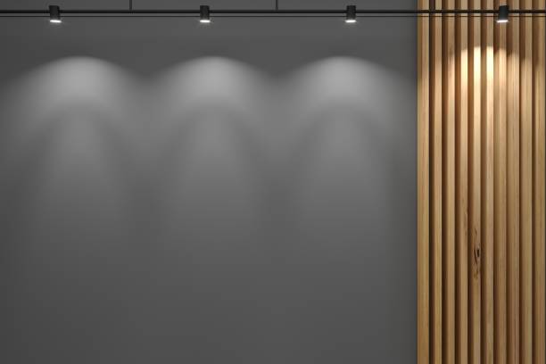 Gray wall of the reception and decor from the board 3d illustration. Gray wall of the reception and decor from the board. Mock up walls for a brand or logo. wall building feature stock pictures, royalty-free photos & images