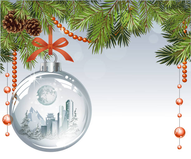 istock Vector Christmas fir tree with realistic and transparent silver Christmas balls on a light abstract background 1284754362