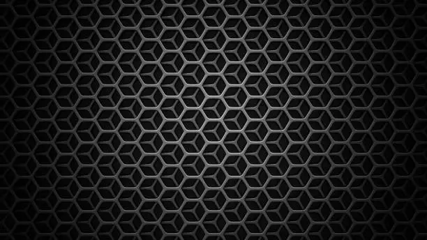 Photo of Black stainless steel hexagonal mesh background. 3d technological hexagonal illustration.