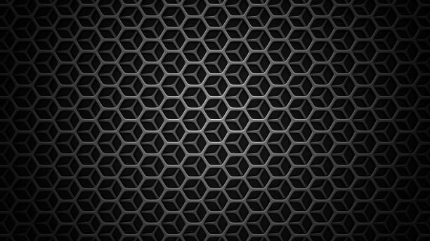 black stainless steel hexagonal mesh background. 3d technological hexagonal illustration. - carbon fibre imagens e fotografias de stock